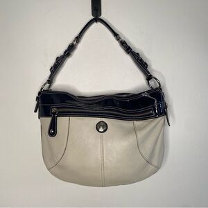 COACH Y2K Era Laura Hobo Style Cream Leather and Navy Patent Trim Handbag